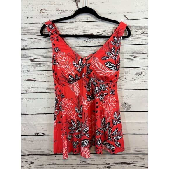 Women's Aqua Eve Swimsuit XXL Red White Floral - Picture 1 of 7